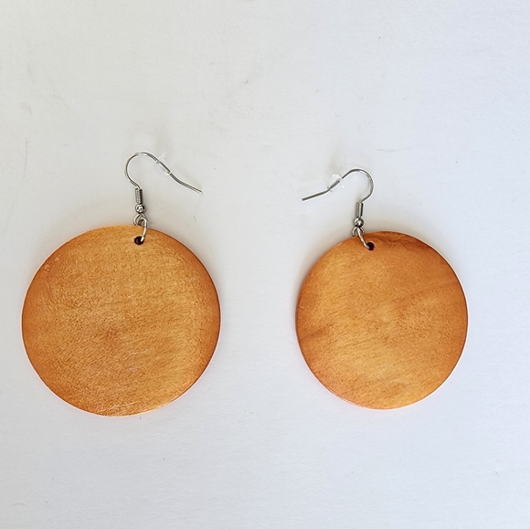 Round Wooden Earrings, Jewelry, Wooden Earrings - Picture 2 of 4